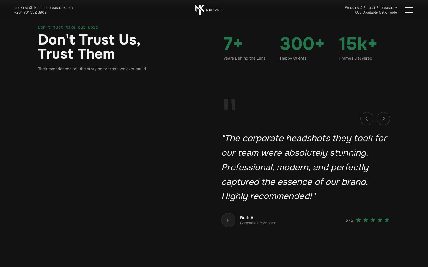 Desktop — Stats & testimonials