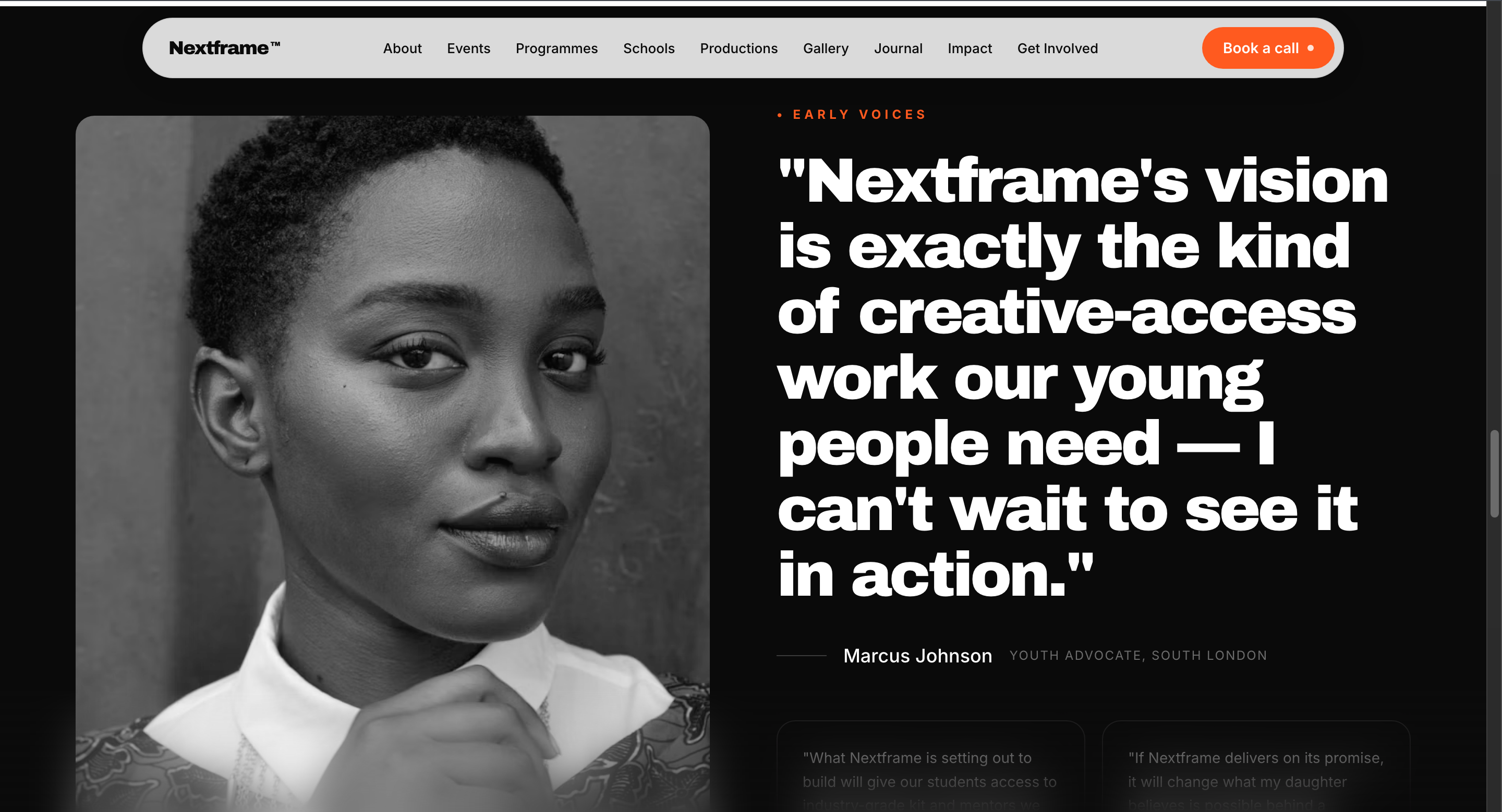 Desktop — Testimonials & journal